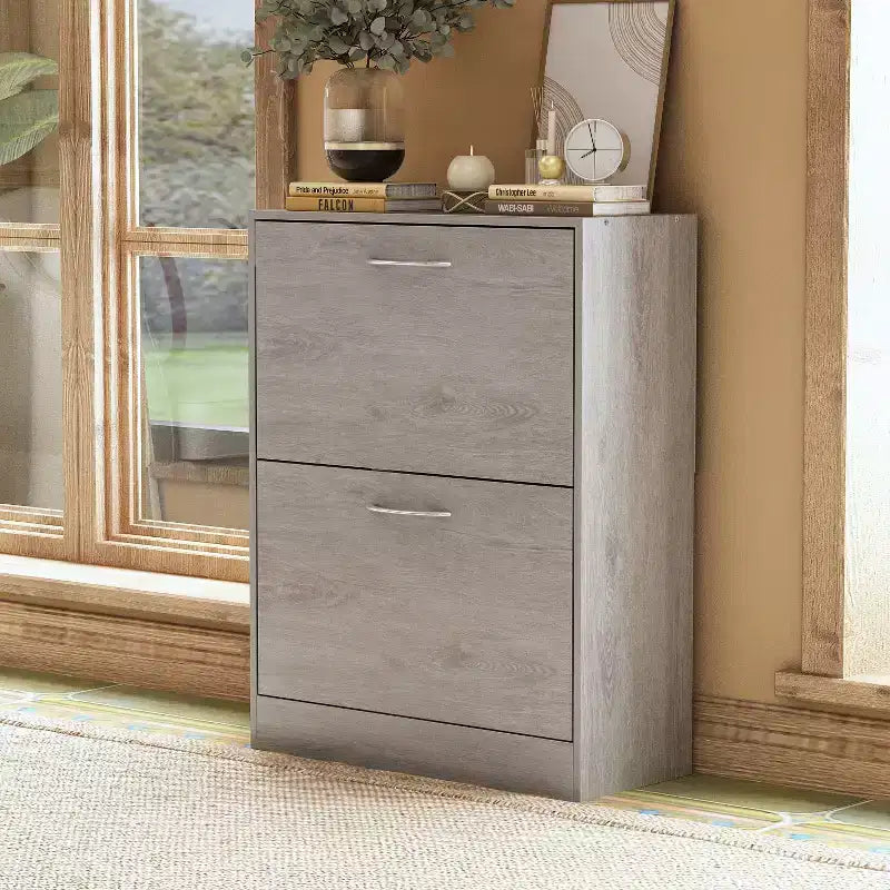 Meuble à chaussures gris d'entrée Famapy avec tiroirs basculants