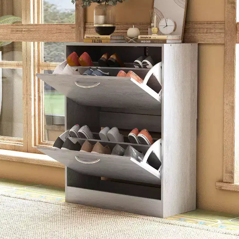 Meuble à chaussures gris d'entrée Famapy avec tiroirs basculants