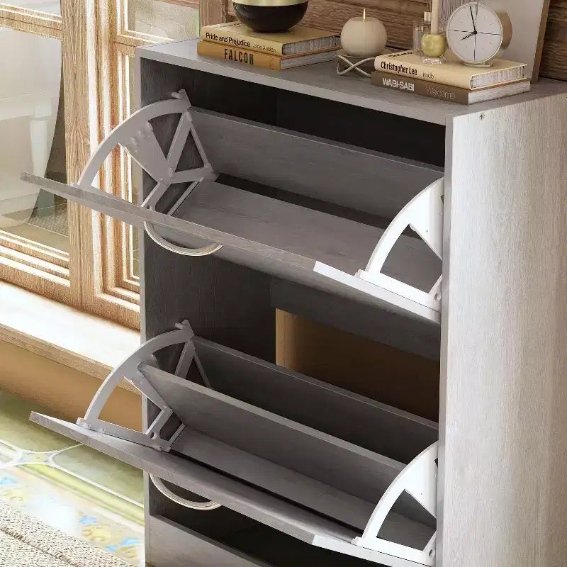 Meuble à chaussures gris d'entrée Famapy avec tiroirs basculants