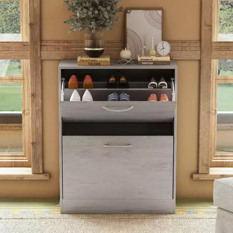 Meuble à chaussures gris d'entrée Famapy avec tiroirs basculants