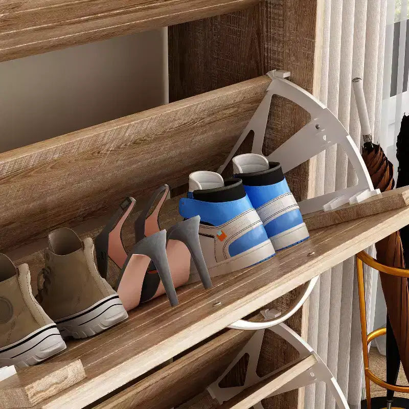 amapy Meuble à chaussures en bois avec motif grain de bois, étagère à chaussures à 3 niveaux pour entrée