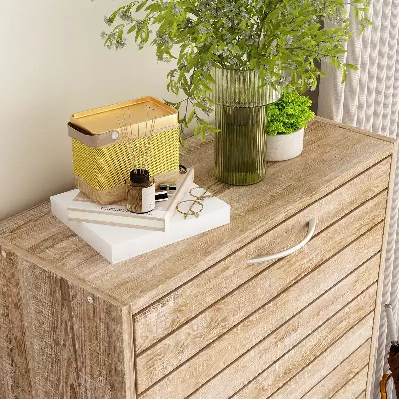 amapy Meuble à chaussures en bois avec motif grain de bois, étagère à chaussures à 3 niveaux pour entrée