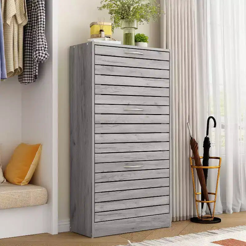 amapy Meuble à chaussures en bois avec motif grain de bois, étagère à chaussures à 3 niveaux pour entrée