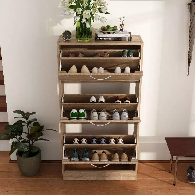 amapy Meuble à chaussures en bois avec motif grain de bois, étagère à chaussures à 3 niveaux pour entrée