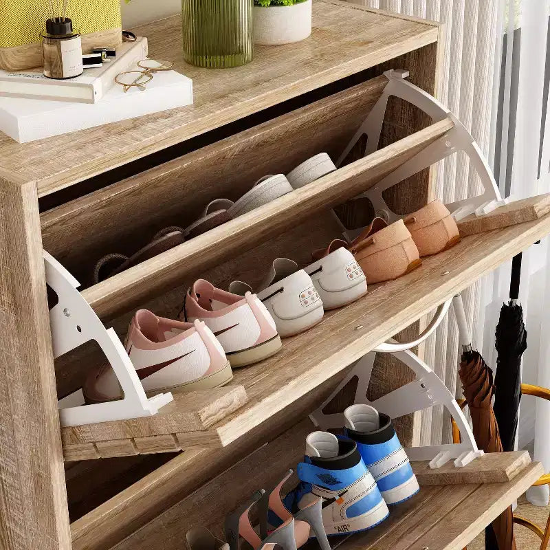 amapy Meuble à chaussures en bois avec motif grain de bois, étagère à chaussures à 3 niveaux pour entrée