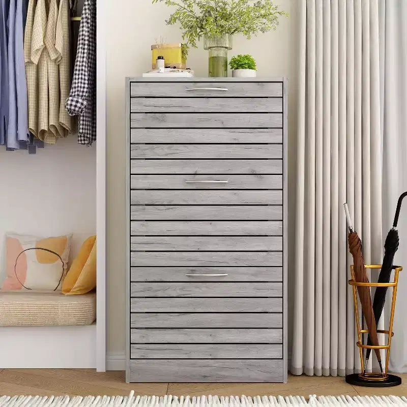 amapy Meuble à chaussures en bois avec motif grain de bois, étagère à chaussures à 3 niveaux pour entrée