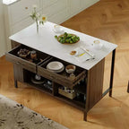Desserte de cuisine Famapy avec plan de travail en marbre, 2 tiroirs, 6 étagères, pieds en métal, grand espace de rangement, meuble de garde-manger, table à manger, solution de cuisine tout-en-un
