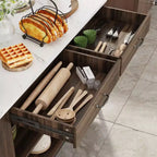 Desserte de cuisine Famapy avec plan de travail en marbre, 2 tiroirs, 6 étagères, pieds en métal, grand espace de rangement, meuble de garde-manger, table à manger, solution de cuisine tout-en-un