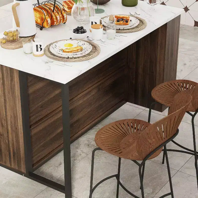 Desserte de cuisine Famapy avec plan de travail en marbre, 2 tiroirs, 6 étagères, pieds en métal, grand espace de rangement, meuble de garde-manger, table à manger, solution de cuisine tout-en-un
