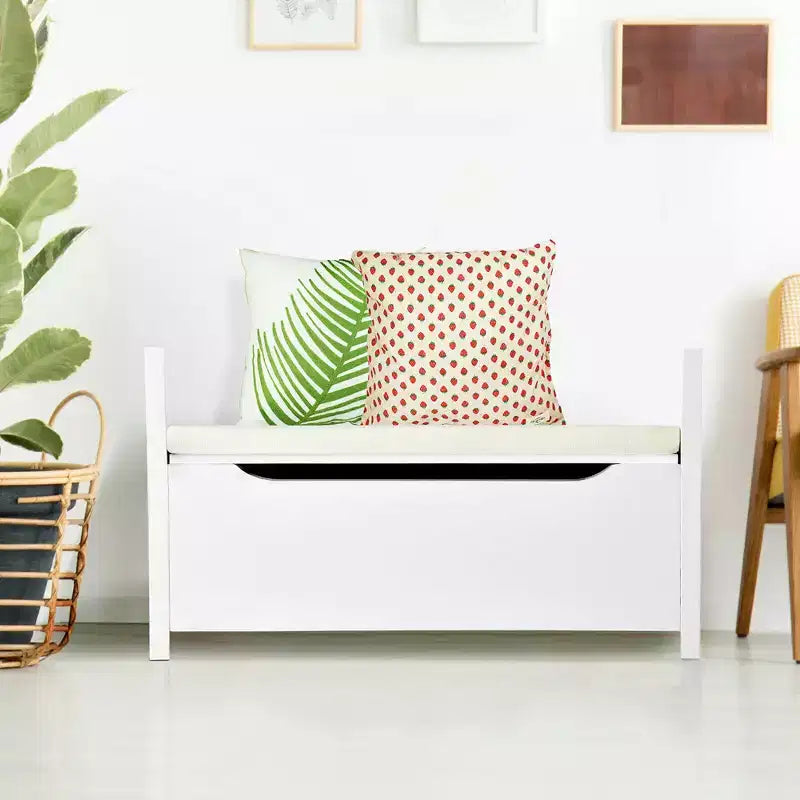Banc à chaussures Costway avec étagère de rangement, coussin de siège, pouf pour chambre à coucher, couloir, entrée, noir/blanc