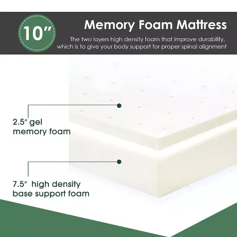 FDW Matelas 10 pouces en mousse à mémoire de forme au gel pour un sommeil frais et un soulagement de la pression/Matelas de fermeté moyenne CertiPUR-US/Matelas en boîte