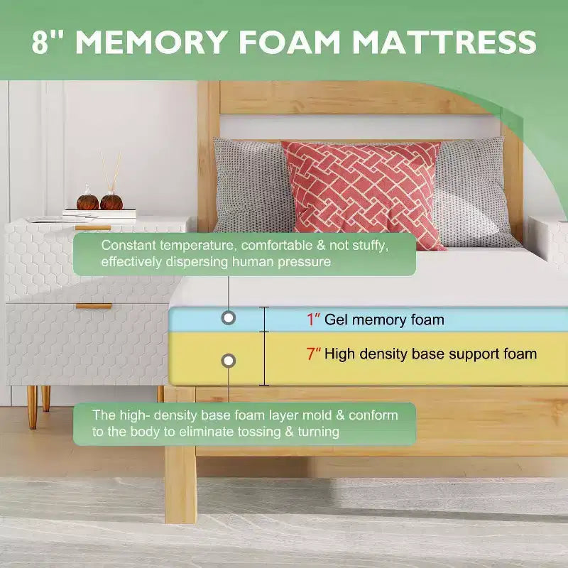 Matelas en mousse à mémoire de forme de 8 pouces FDW Matelas en mousse confortable ondulée de 8 pouces, certifié CertiPUR-US, housse douce amovible, blanc