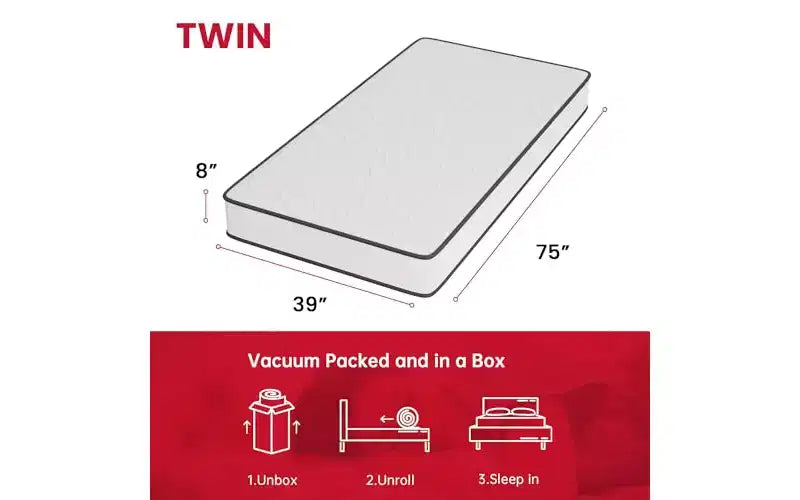 Matelas à ressorts semi-ferme FDW 8 pouces pour un sommeil frais et un soulagement de la pression, sans fibre de verre, livré en boîte, certifié CertiPUR-US