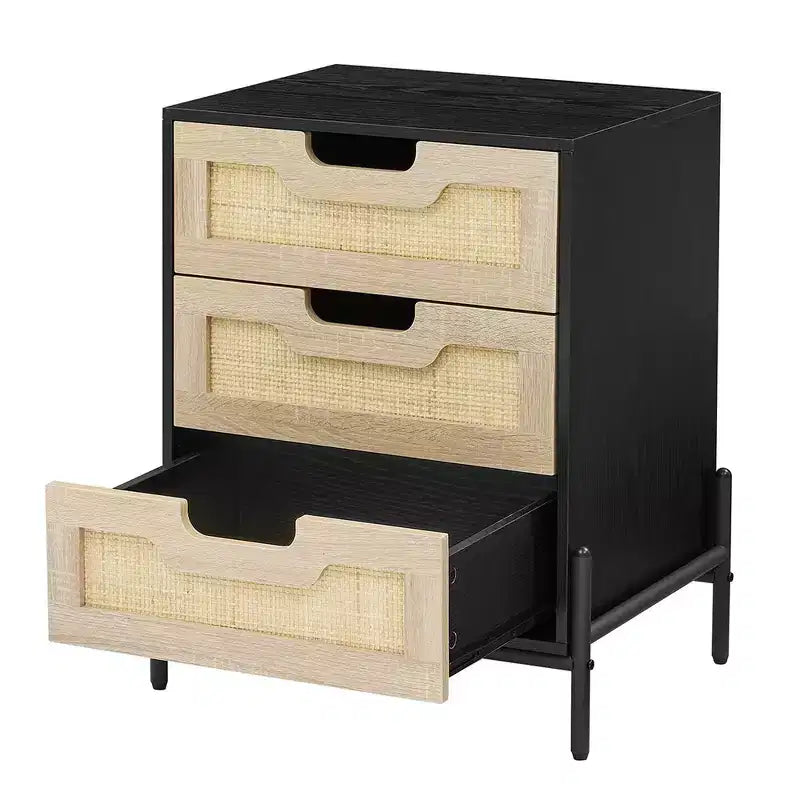 Table de chevet, table d'appoint en rotin, tables de chevet avec 3 tiroirs en rotin naturel, lot de 1 ou 2