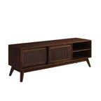 Meuble TV moderne en rotin pour téléviseur jusqu'à 65 pouces, meuble de rangement pour centre de divertissement avec porte coulissante, abstrait, marron, 150 cm, 1,5 m