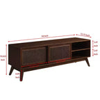 Meuble TV moderne en rotin pour téléviseur jusqu'à 65 pouces, meuble de rangement pour centre de divertissement avec porte coulissante, abstrait, marron, 150 cm, 1,5 m