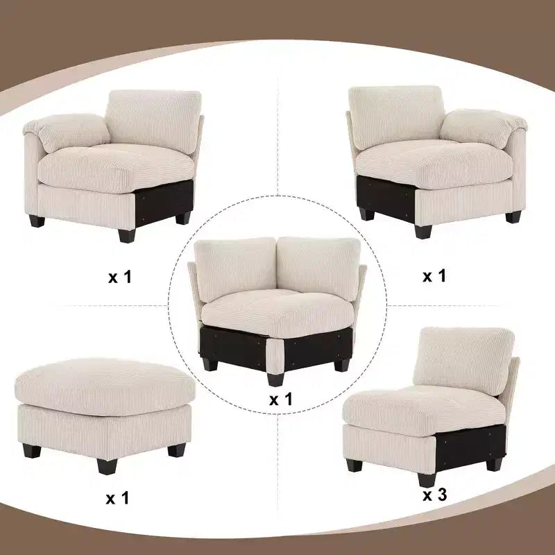Canapé modulaire surdimensionné en velours côtelé Hyleory 115, canapé en U avec pouf mobile, grand canapé d'angle 7 places pour salon