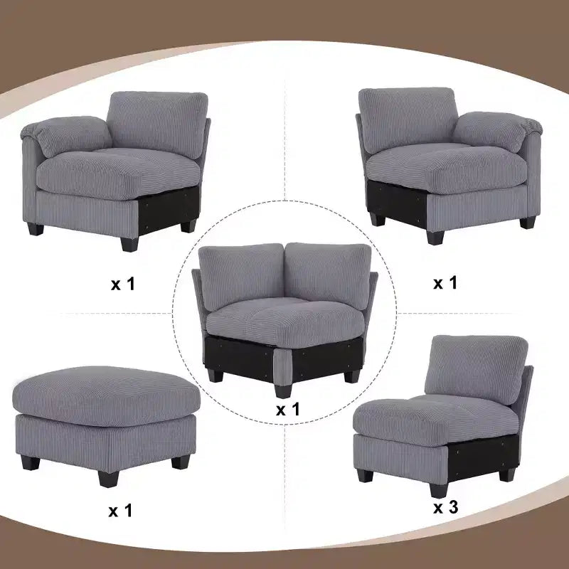 Canapé modulaire surdimensionné en velours côtelé Hyleory 115, canapé en U avec pouf mobile, grand canapé d'angle 7 places pour salon