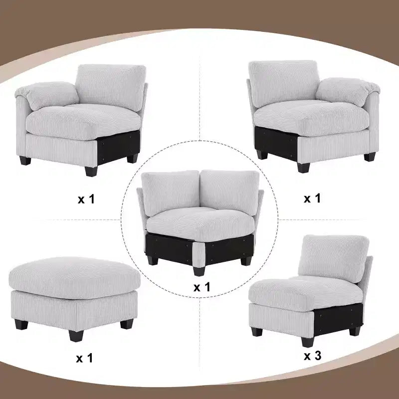 Canapé modulaire surdimensionné en velours côtelé Hyleory 115, canapé en U avec pouf mobile, grand canapé d'angle 7 places pour salon