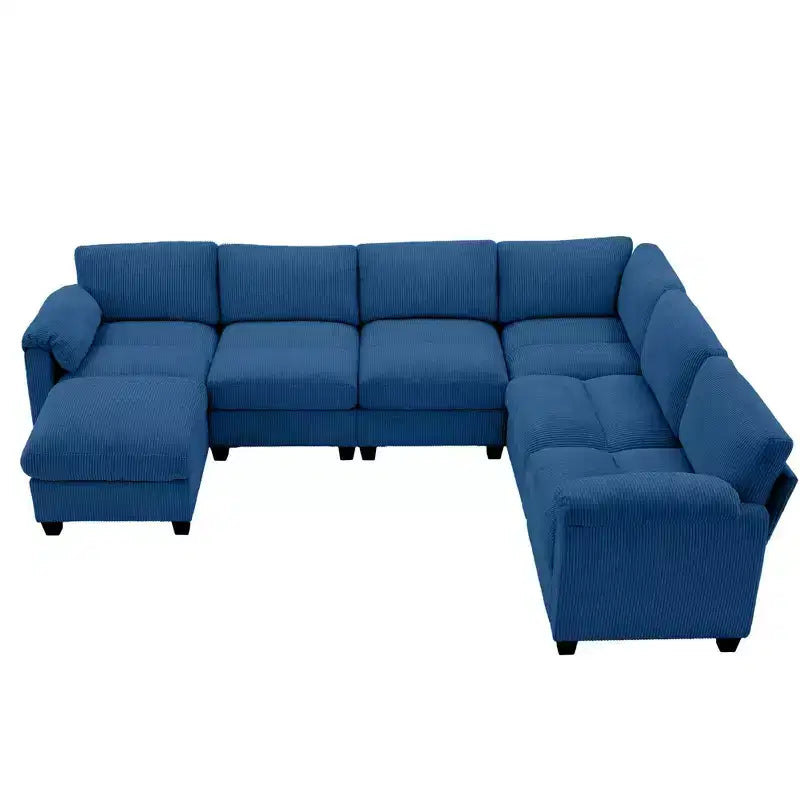 Canapé modulaire surdimensionné en velours côtelé Hyleory 115, canapé en U avec pouf mobile, grand canapé d'angle 7 places pour salon
