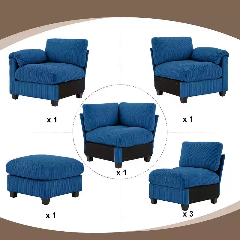Canapé modulaire surdimensionné en velours côtelé Hyleory 115, canapé en U avec pouf mobile, grand canapé d'angle 7 places pour salon