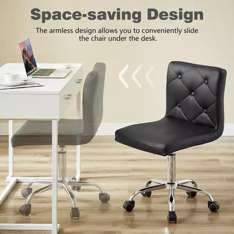 Chaise de bureau moderne VECELO en cuir PU avec rembourrage et base métallique réglable, chaises de bureau pivotantes sans accoudoirs à dossier mi-hauteur