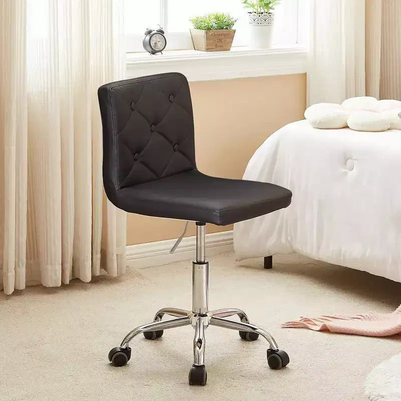 Chaise de bureau moderne VECELO en cuir PU avec rembourrage et base métallique réglable, chaises de bureau pivotantes sans accoudoirs à dossier mi-hauteur