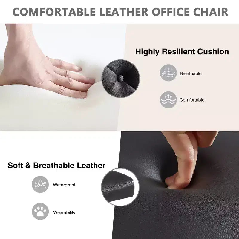 Chaise de bureau moderne VECELO en cuir PU avec rembourrage et base métallique réglable, chaises de bureau pivotantes sans accoudoirs à dossier mi-hauteur