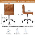 Chaise de bureau moderne VECELO en cuir PU avec rembourrage et base métallique réglable, chaises de bureau pivotantes sans accoudoirs à dossier mi-hauteur