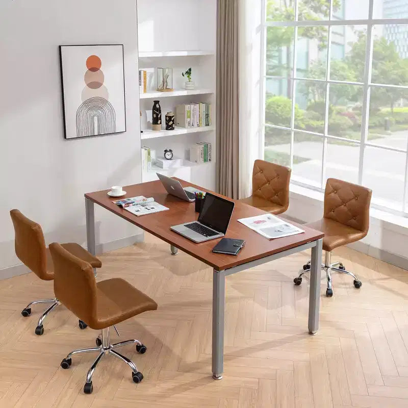 Chaise de bureau moderne VECELO en cuir PU avec rembourrage et base métallique réglable, chaises de bureau pivotantes sans accoudoirs à dossier mi-hauteur