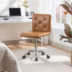 Chaise de bureau moderne VECELO en cuir PU avec rembourrage et base métallique réglable, chaises de bureau pivotantes sans accoudoirs à dossier mi-hauteur
