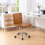 Chaise de bureau moderne VECELO en cuir PU avec rembourrage et base métallique réglable, chaises de bureau pivotantes sans accoudoirs à dossier mi-hauteur