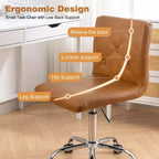 Chaise de bureau moderne VECELO en cuir PU avec rembourrage et base métallique réglable, chaises de bureau pivotantes sans accoudoirs à dossier mi-hauteur