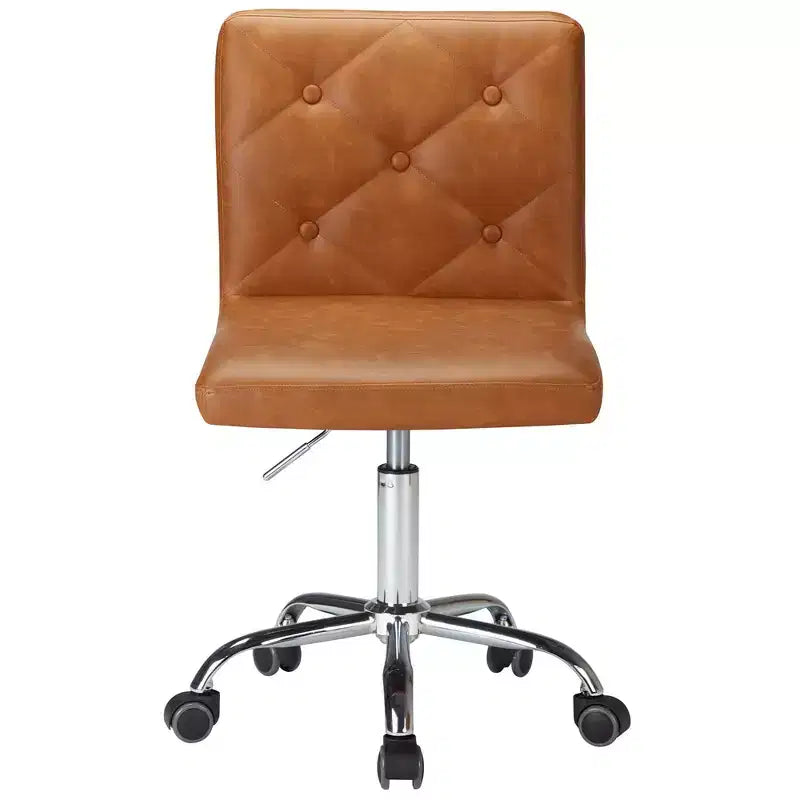 Chaise de bureau moderne VECELO en cuir PU avec rembourrage et base métallique réglable, chaises de bureau pivotantes sans accoudoirs à dossier mi-hauteur
