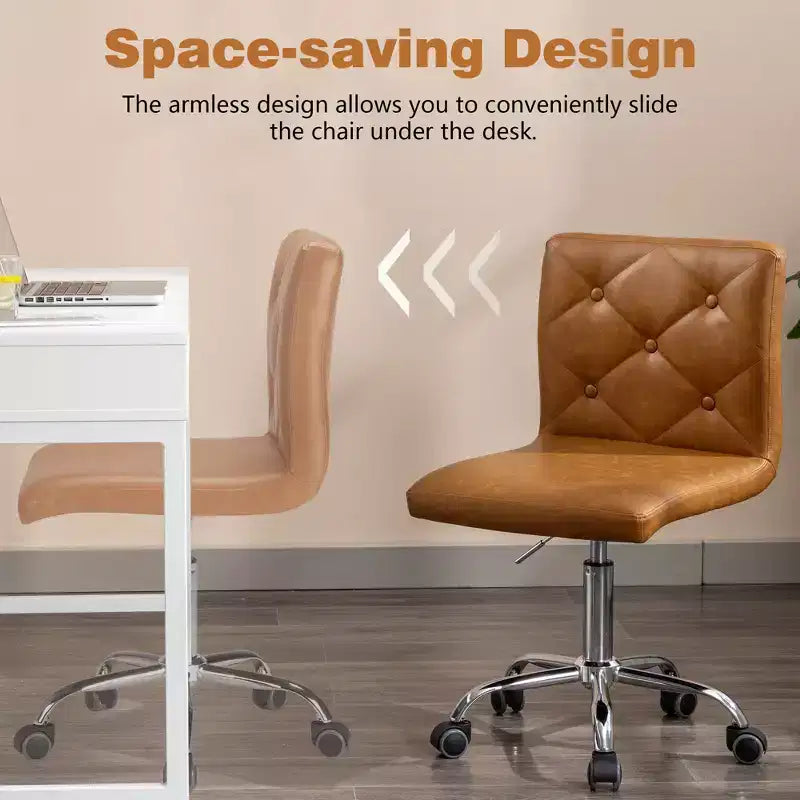 Chaise de bureau moderne VECELO en cuir PU avec rembourrage et base métallique réglable, chaises de bureau pivotantes sans accoudoirs à dossier mi-hauteur