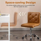 Chaise de bureau moderne VECELO en cuir PU avec rembourrage et base métallique réglable, chaises de bureau pivotantes sans accoudoirs à dossier mi-hauteur