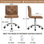 Chaise de bureau moderne VECELO en cuir PU avec rembourrage et base métallique réglable, chaises de bureau pivotantes sans accoudoirs à dossier mi-hauteur
