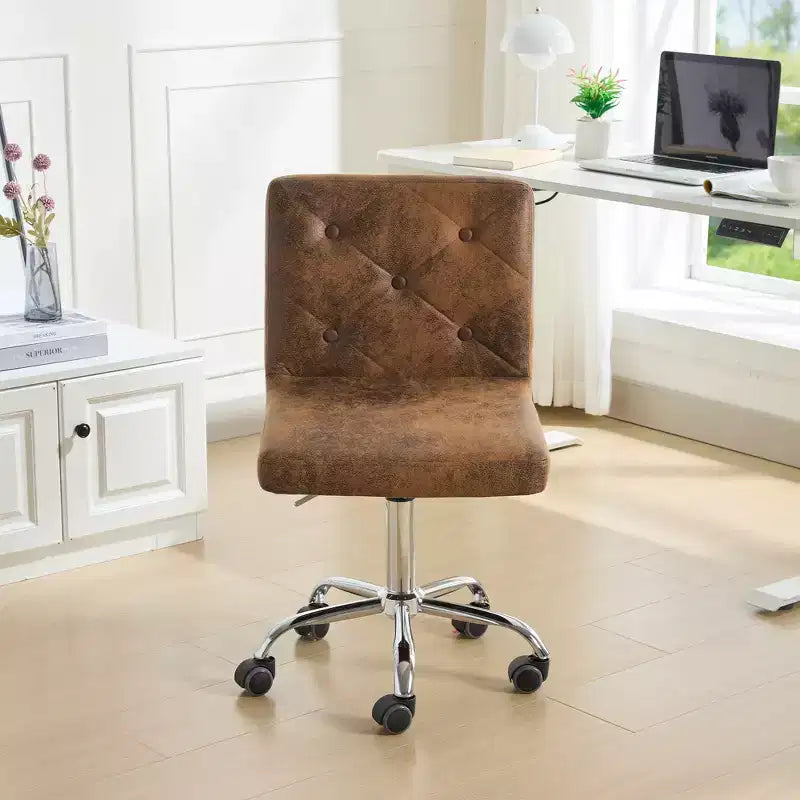 Chaise de bureau moderne VECELO en cuir PU avec rembourrage et base métallique réglable, chaises de bureau pivotantes sans accoudoirs à dossier mi-hauteur