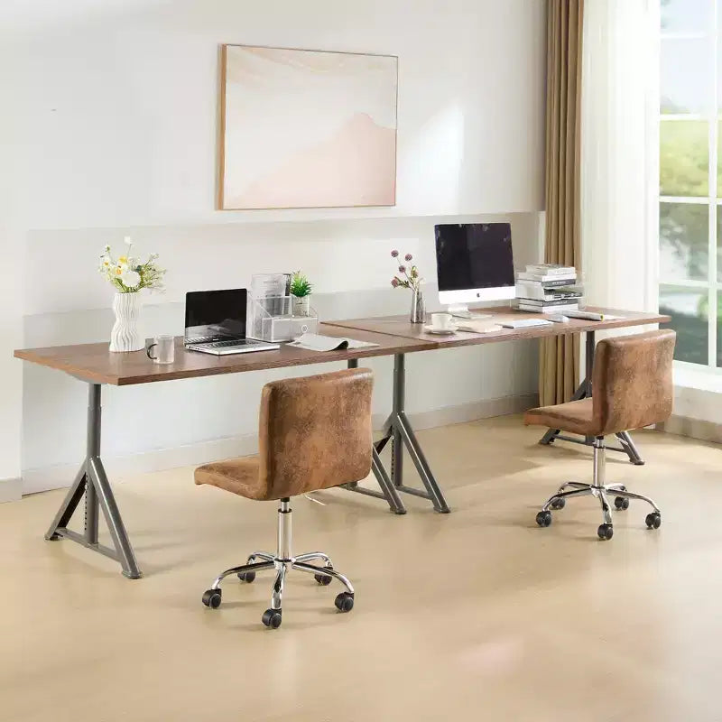 Chaise de bureau moderne VECELO en cuir PU avec rembourrage et base métallique réglable, chaises de bureau pivotantes sans accoudoirs à dossier mi-hauteur