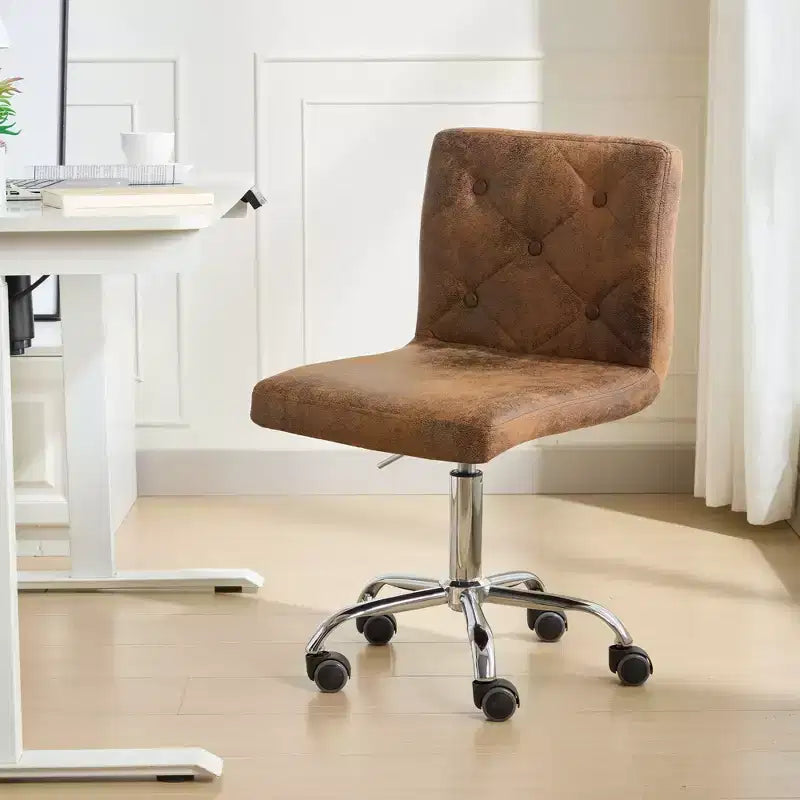 Chaise de bureau moderne VECELO en cuir PU avec rembourrage et base métallique réglable, chaises de bureau pivotantes sans accoudoirs à dossier mi-hauteur