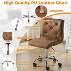 Chaise de bureau moderne VECELO en cuir PU avec rembourrage et base métallique réglable, chaises de bureau pivotantes sans accoudoirs à dossier mi-hauteur