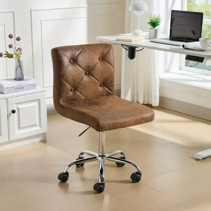 Chaise de bureau moderne VECELO en cuir PU avec rembourrage et base métallique réglable, chaises de bureau pivotantes sans accoudoirs à dossier mi-hauteur