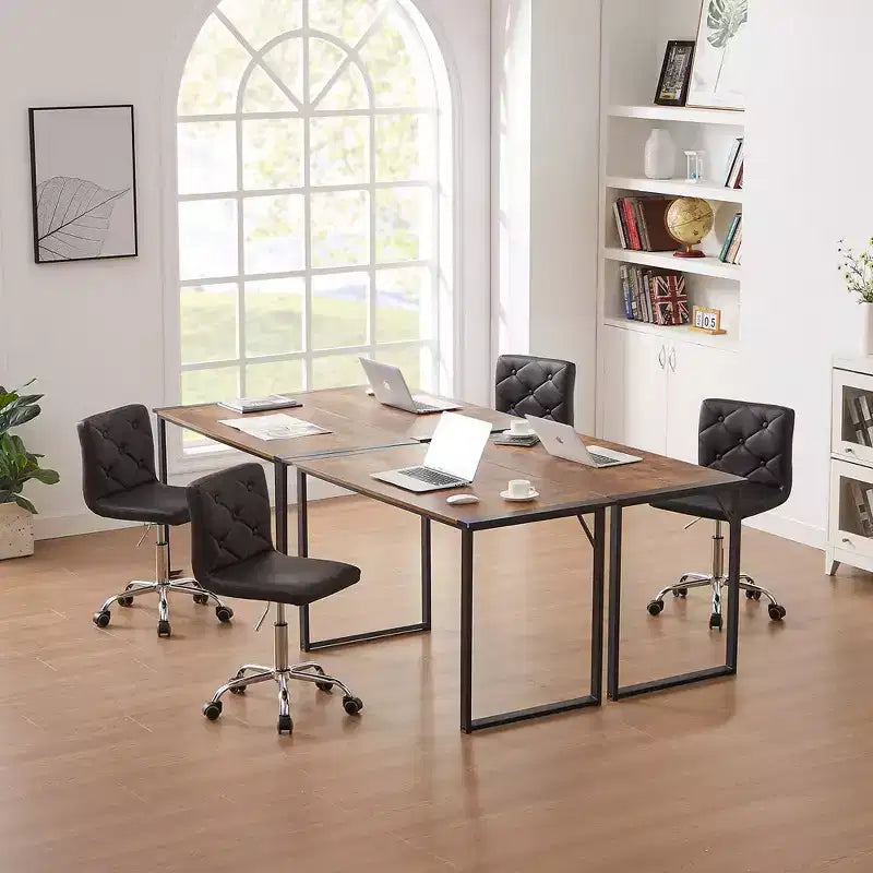 Chaise de bureau moderne VECELO en cuir PU avec rembourrage et base métallique réglable, chaises de bureau pivotantes sans accoudoirs à dossier mi-hauteur