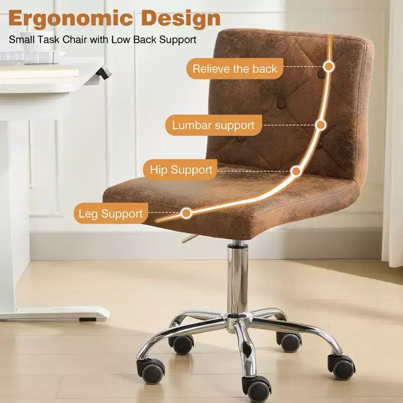 Chaise de bureau moderne VECELO en cuir PU avec rembourrage et base métallique réglable, chaises de bureau pivotantes sans accoudoirs à dossier mi-hauteur