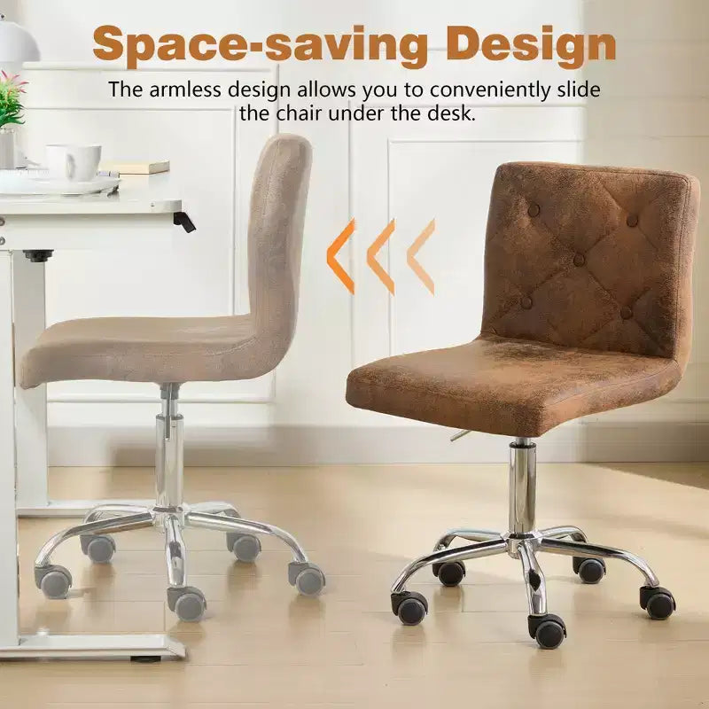Chaise de bureau moderne VECELO en cuir PU avec rembourrage et base métallique réglable, chaises de bureau pivotantes sans accoudoirs à dossier mi-hauteur