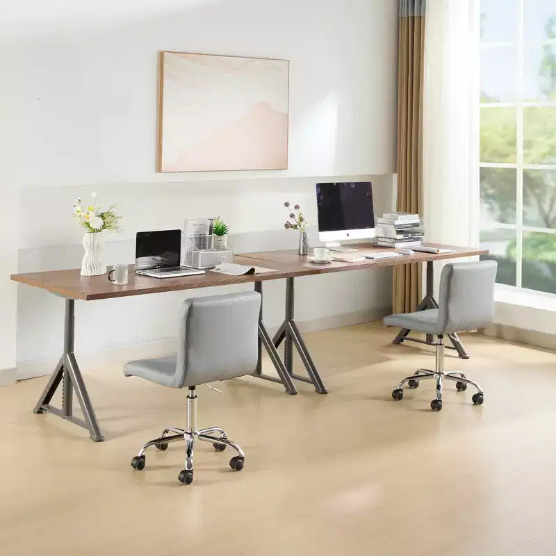 Chaise de bureau moderne VECELO en cuir PU avec rembourrage et base métallique réglable, chaises de bureau pivotantes sans accoudoirs à dossier mi-hauteur
