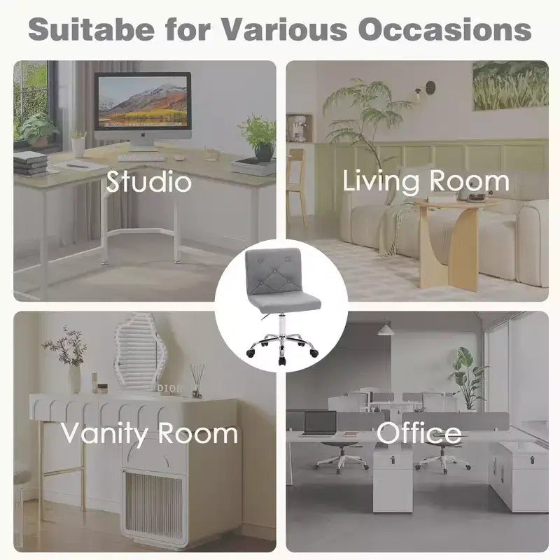 Chaise de bureau moderne VECELO en cuir PU avec rembourrage et base métallique réglable, chaises de bureau pivotantes sans accoudoirs à dossier mi-hauteur