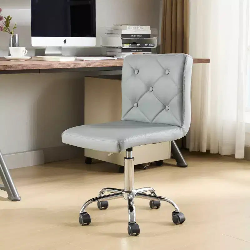 Chaise de bureau moderne VECELO en cuir PU avec rembourrage et base métallique réglable, chaises de bureau pivotantes sans accoudoirs à dossier mi-hauteur