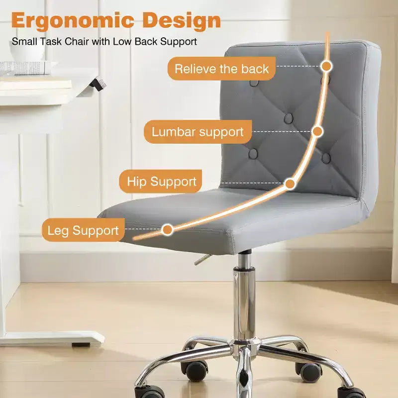 Chaise de bureau moderne VECELO en cuir PU avec rembourrage et base métallique réglable, chaises de bureau pivotantes sans accoudoirs à dossier mi-hauteur