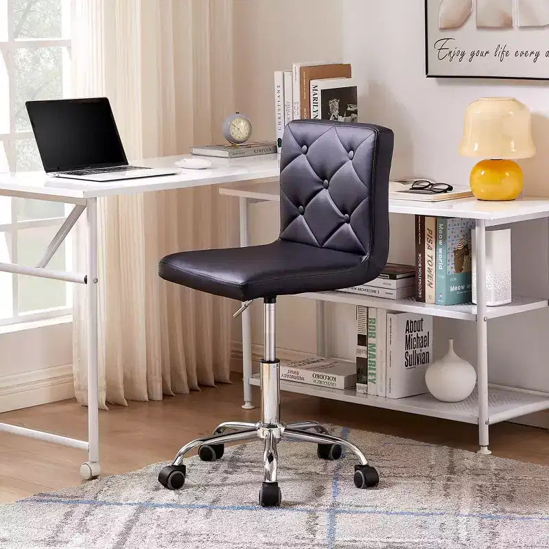 Chaise de bureau moderne VECELO en cuir PU avec rembourrage et base métallique réglable, chaises de bureau pivotantes sans accoudoirs à dossier mi-hauteur